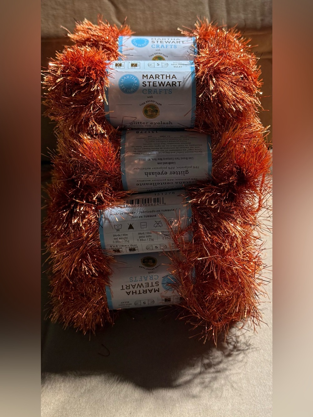 Lion Brand Martha Stewart Crafts Glitter Eyelash Yarn Lot of 14 Orange Topaz - Picture 7 of 8